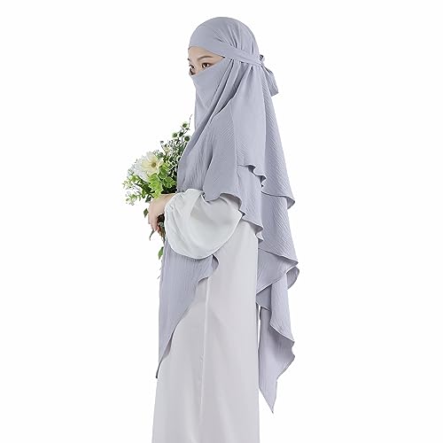 Khalat Muslim Prayer Hijab - 2 Layers Soft Breathable Islamic Dubai Women's Instant Long Hijab - color: Light Gray