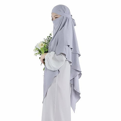 Khalat Muslim Prayer Hijab - 2 Layers Soft Breathable Islamic Dubai Women's Instant Long Hijab - color: Light Gray