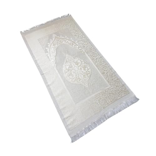 FURKAN Muslim Prayer Rug & Beads Set with Stylish Cylinder Gift Box Janamaz Sajadah Prayer Mat Perfect Islamic Spiritual Gift for Ramadan Islamic, Cylinder Gift Box - Model 2 - White - color: White