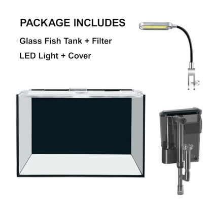 2.5 Gallon Fish Tank Starter Kits, with Led Light, Filter Pump, Cover, Small Fish Tank Betta Aquarium (30x18x20CM) - size: 2.5 Gallon