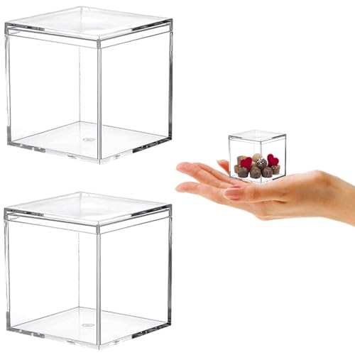 Acrylic Box Small Clear Candy Boxes with Lids Plastic Square Cube Home & Office Storage Containers Wedding Party Favor Gift Wrap Boxes - size: 2.4 x 2.4 x 2.4 Inch