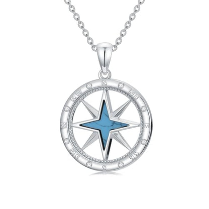 Graduation Gifts for Women 925 Sterling Silver Compass/Graduation/Vet/Cross/Stethoscope Necklace for Women - color: Compass-Turquoise