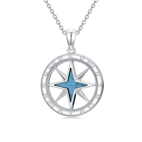 Graduation Gifts for Women 925 Sterling Silver Compass/Graduation/Vet/Cross/Stethoscope Necklace for Women - color: Compass-Turquoise