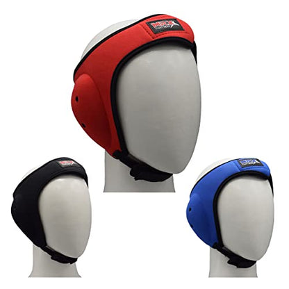 MRX MMA Ear Guards Kick Boxing Ju Jitsu Cage Wrestling Ear Protection Headgear with Adjustable Straps for Safe Head & Ear - color: Red