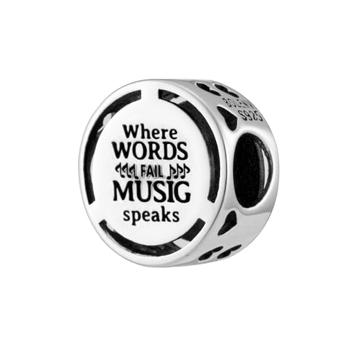 Inspirational Words Symbols 925 Sterling Silver Charm Bead For Pandora & Similar Charm Bracelets or Necklaces - color: Where Words Fail, Music Speaks