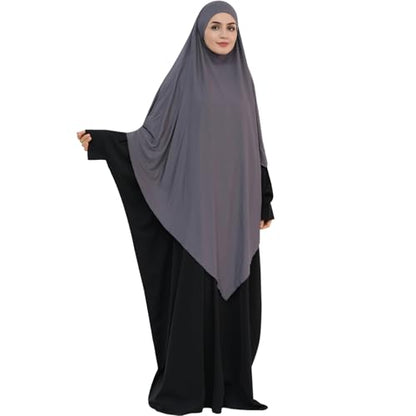 khalat Muslim Stretch Hijab Solid Color Full Cover Hijab for Women V-shaped Fashion Daily Prayer Hijab - color: Dark Gray