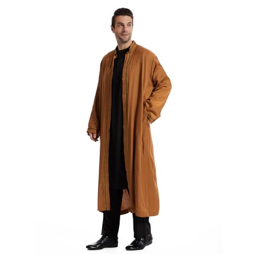 Qianliniuinc Thobe for Men Abaya Islamic Clothing - Muslim Kaftan Dubai Arabic Robe Loose Fit Casual Prayer Wear - color: Camel, size: X-Large