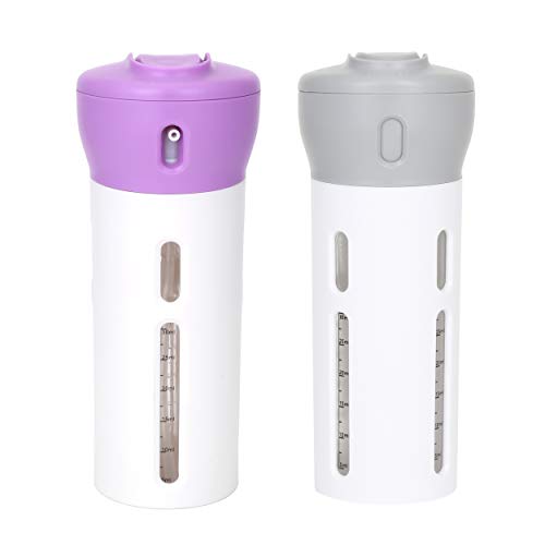 Travigo 4-in-1 Travel Dispenser Bottle Set, TSA Approved, Leak Proof, Reusable 1.4 oz. (40 mL) Toiletry Containers for Shampoo, Conditioner, Soap, Lotion, Skincare (2 Pack, Purple & Gray) - color: 2 Pack (Gray Purple)