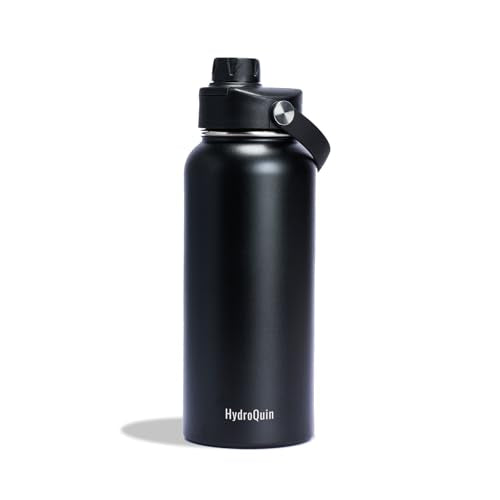 32 oz Insulated Water Bottle Matte Black Stainless Steel Flask | Keep Cold 24 Hours Hot 12 Hours - Leakproof Twist Spout Lid & Flex Handle - No Straw Metal Water Bottle for Gym & Sport - color: Obsidian Black