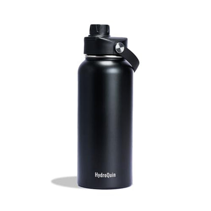 32 oz Insulated Water Bottle Matte Black Stainless Steel Flask | Keep Cold 24 Hours Hot 12 Hours - Leakproof Twist Spout Lid & Flex Handle - No Straw Metal Water Bottle for Gym & Sport - color: Obsidian Black