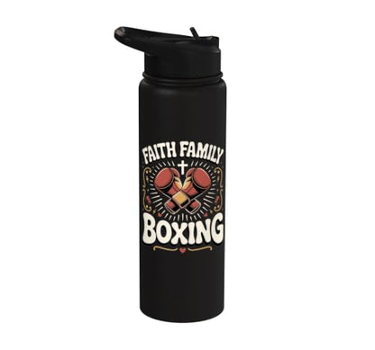 Faith Family Boxing Boxer Fighter Combat Sport Stainless Steel Insulated Water Bottle - color: Black