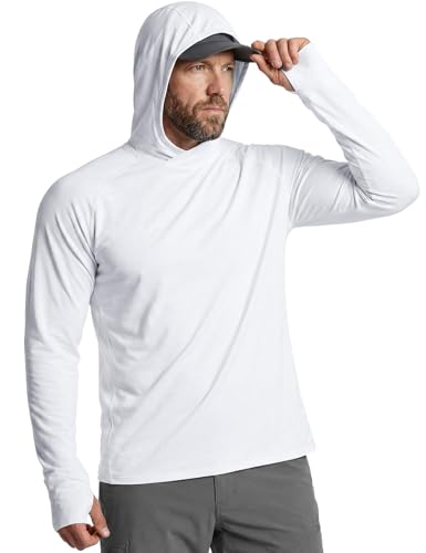 CQR Men's UPF 50+ Sun Protection Long Sleeve Quick Dry Athletic Shirts, Stretch Running Workout Hiking T-Shirts - color: Hoodie White, size: X-Large