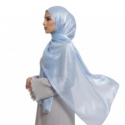 Organza Sheen Shimmer Crepe Hijab Scarf for Women Lightweight Sheer Shawl Wrap for Wedding and Evening Dresses - color: Baby Blue