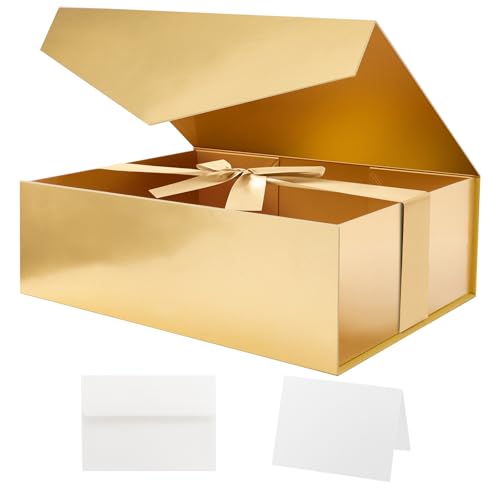 HAPPY POTATO Large Gold Gift Box with Magnetic Lid 11.5x8.1x3.8 Inches - color: Gold-Side Ribbon-11.5x8.1x3.8 Inches-Pack of 1