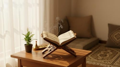 Beautiful Handmade Wooden Prayer Book Display Stand Holder Rehal for Religious Holy Books The Bible Quran Geeta Foldable Book Rest Traditional Living Room Home Decor Accents (10 (L) x 5 (W) Inches)