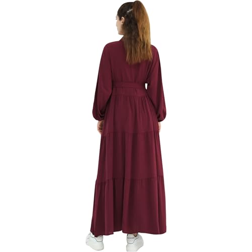Women Muslim Abaya Dress 2PCS Soft Flowing Cardigan Dress Set Islamic Dubai Modest Kaftan Prayer Robe - color: Wine Red, size: X-Large