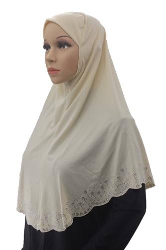 Instant Hijab Scarf for Women Muslim Women Clothing Headscarf for Girls with Czech Rhinestone - color: Cream-wavy Edge