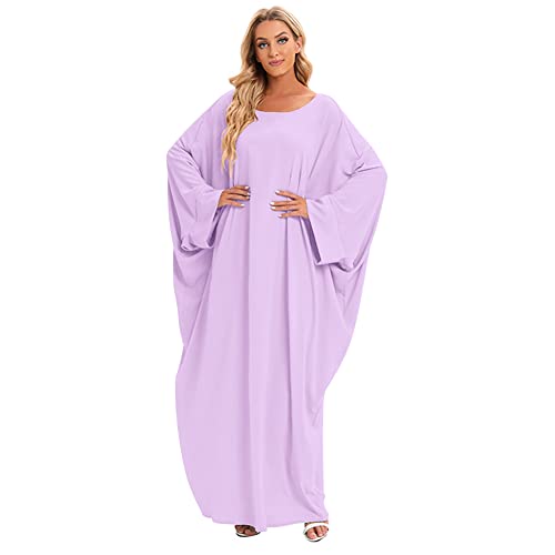 ODIZLI Prayer Abaya Dubai Nida Muslim Hijab Dress Women Jilbab Kaftan Robe Long Khimar Islam Clothes Batwing Sleeve - color: Light Purple (With Hijab)
