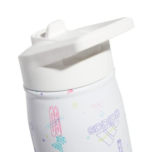 adidas Stainless Steel Metal Water Bottle 20 oz (600 mL) Straw Lid - color: Icon Brand Love White/White/Flash Aqua Blue
