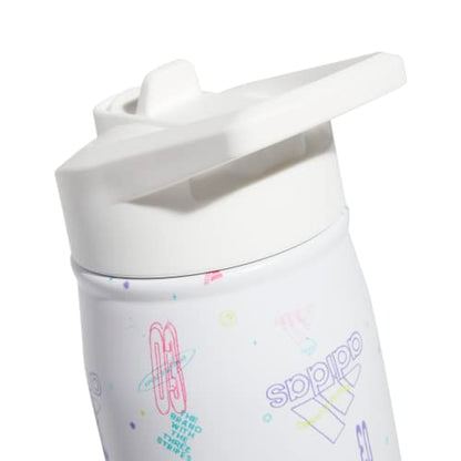 adidas Stainless Steel Metal Water Bottle 20 oz (600 mL) Straw Lid - color: Icon Brand Love White/White/Flash Aqua Blue