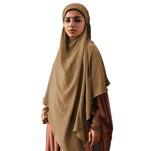 SIQITECHNO Womens Muslim Long Khimar Hijab Scarf Chiffon Sparkling Islamic Arabian Khimar Niqab Ramadan Eid Prayer Scarf Wrap - color: Khaki