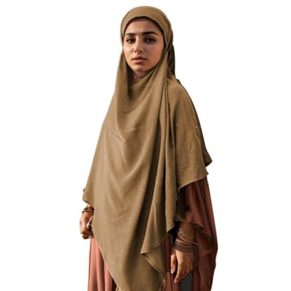 SIQITECHNO Womens Muslim Long Khimar Hijab Scarf Chiffon Sparkling Islamic Arabian Khimar Niqab Ramadan Eid Prayer Scarf Wrap - color: Khaki