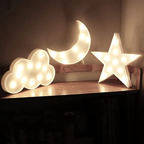 AUSAYE 3 PCS 3D Crescent Moon Light Cloud Led Star Lamp, Decorative Night Lights Room Decor NightLight for Kids Adults Birthday Baby Shower Party Christmas Gifts - color: Color B