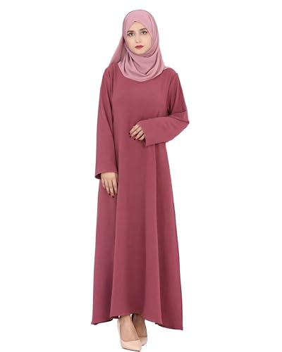 Solid Color Women Abaya Modest Muslim Prayer Robe Long Sleeve Dubai Maxi Dress Islamic Lightweight Dress - color: Dark Red, size: XX-Large