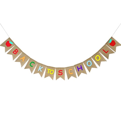 Back to School Burlap Banner, Colorful Letters Apple Patterns - color: Back to school