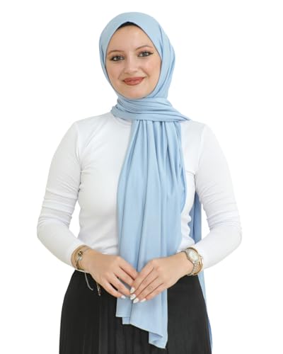 Prien Hijab for Women Viscose Scarf Lightweight Muslim Hijabs Long Shawl Islamic Scarves Turkey Silk Headscarf for Womens - color: Light Blue