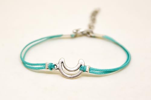 Shani & Adi Jewelry Half moon bracelet for women with a silver tone crescent moon charm custom color string handmade gift for her, red cord bracelet