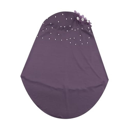 RARITYUS Women Bling Rhinestone Pearl Instant Scarf Muslim Hijab Fashion Shawl Head Wrap Turban Cap with Flower Accent - color: Purple