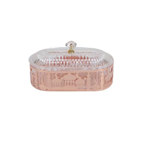 Ramadan Tray with Lid Eid Mubarak Metal Food Tray Muslim Islamic Fruit Plate Bread Plate Tabletop Decor Pastry Tray Tableware Dessert Metal Platters Storage Container Eid Mubarak Tray for Party 02 - color: Rose Gold Ramadan Tray