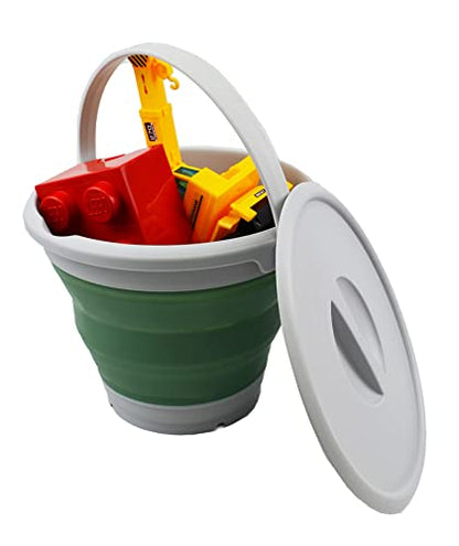 SAMMART 5.5L (1.4 Gallon) Collapsible Plastic Bucket with Lid - Foldable Round Tub with Lid - Portable Fishing Water Pail - Space Saving Outdoor Waterpot. (Grey/Dark Sea Green, 1) - color: Grey/Dark Sea Green