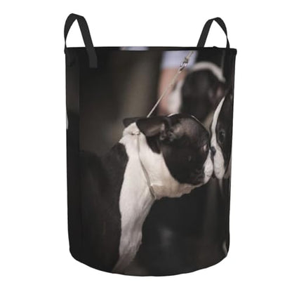 Boston Terriers At Dog Show Round Waterproof Oxford Cloth Laundry Basket Multi-Purpose Storage Basket Toys Books Clothes Storage Basket - color: Black 3
