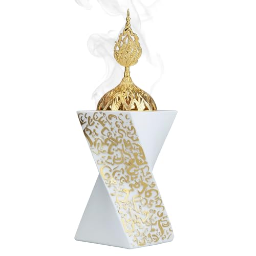 Charcoal Incense Burner, Frankincense Resin Incense Burner, Incense Burner for Yoga, Spa Aromatherapy，Office & Home Decor Gifts Bakhoor Burner (8.26 inch / 21 cm Height) - color: White