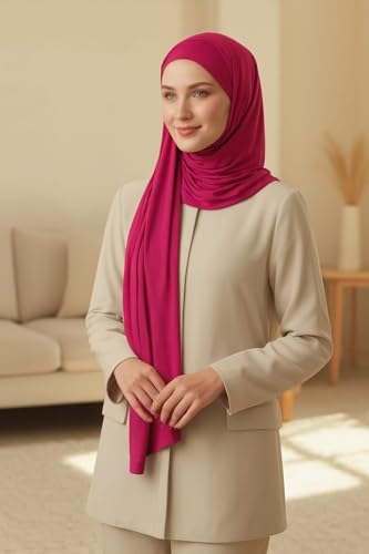 Cotton Modal Jersey Hijab with Matching Undercap, Women's Casual Style, 180cm × 70cm - color: Shocking Pink
