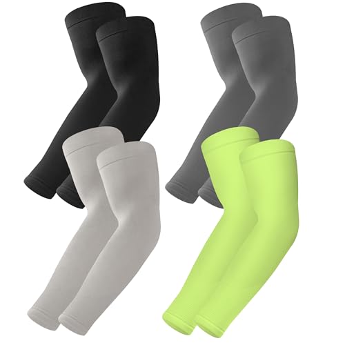 BHYTAKI UV Sun Protection Arm Sleeves, UPF 50 Sports Cooling Arm Compression Sleeves for Men Women Teenager - color: 1 Black+1 Dark Gray+1 Light Gray+1 Fluorescenct Green