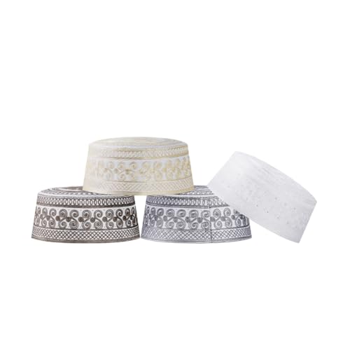 Muslim Prayer Kufi Hat Men Islam Skull Embroidery Cap Beanie Hat Arabian Omani Turkish Prayer Headwear Eid Gift - color: Style A, 4pcs