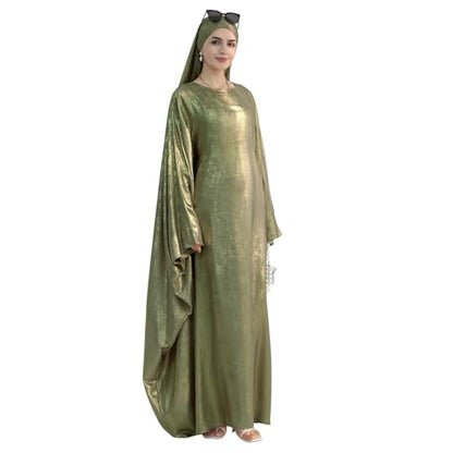 ODIZLI Abayas For Women Muslim Metallic Shiny Hijab Prayer Dress Arabic Kaftan Dubai Turkey Islamic Dress - color: Army Green, size: Size One
