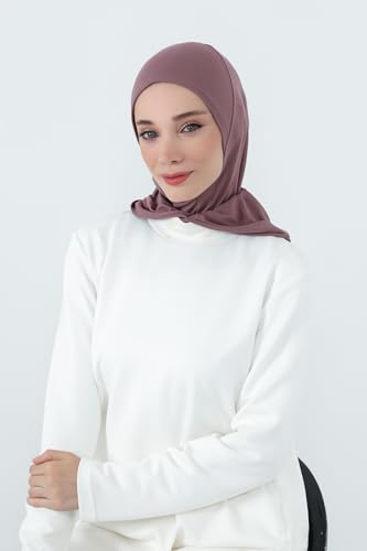 Aisha's Design Full Coverage%95 Cotton Bonnet for Women, Ready-to-Wear Hijab Bonnet Headscarf with Neck Coverage - color: Dusty Rose
