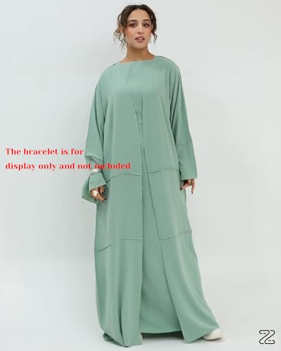 Abaya Muslim Prayer Dress Set Ramadan Open Front Islamic Clothing 3pcs Prayer Robe with Waist Apron Loose Flowy - color: Light Green, size: Medium