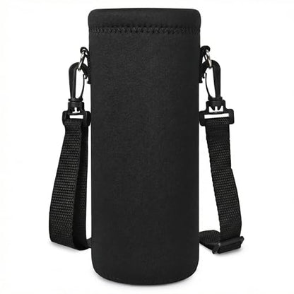 Neoprene Water Bottle Carrier Bag with Adjustable Shoulder Strap,Insulated Water Bottle Cover for Stainless Steel/Glass/Plastic Bottles - color: Charcoal Black, size: 750ml