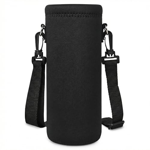 Neoprene Water Bottle Carrier Bag with Adjustable Shoulder Strap,Insulated Water Bottle Cover for Stainless Steel/Glass/Plastic Bottles - color: Charcoal Black, size: 750ml