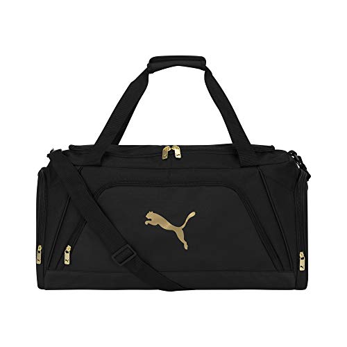 PUMA Accelerator Duffel Bag with Removable Strap & Shoe Pocket - color: Black/Gold