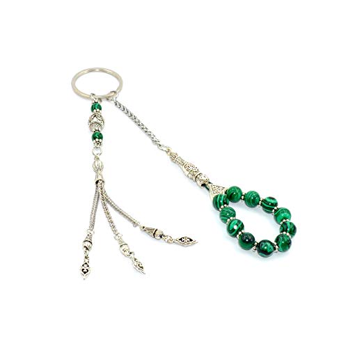 Keychain & Rosary Collection -Car Key Chain-Handbags Holder - color: (8 Mm - Synthetic Green Malachite Stone)