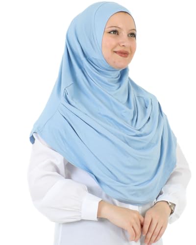 Prien Ready To Wear Hijab For Women, Instant Turban, Soft Muslim Scarf For Prayer, Long Hijabs, Islamic Clothes, Jersey Abaya - color: Light Blue