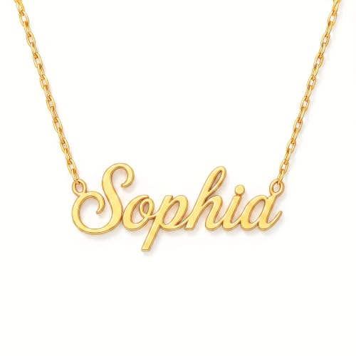 Personalized Name Necklace for Women, Custom Gold Script Nameplate Necklace