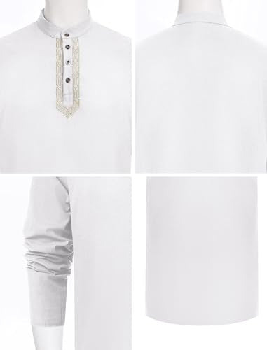 Odizli Muslim Clothes For Men Long Sleeve Stand Collar Thobe Saudi Jubba Dishdasha Kurta Diwali Outfits Indian Clothes - color: White, size: XX-Large