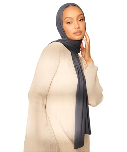 Hijab Scarf for Women Soft Muslim Hijabs Head Wrap Scarves Fashion Long Hair Shawls Stretchy Muslin Headscarf - color: Dark Grey Hijab Scarf for Women